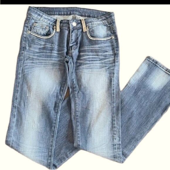 A7 Blue Jeans with Swarovski Crystals - Picture 1 of 8
